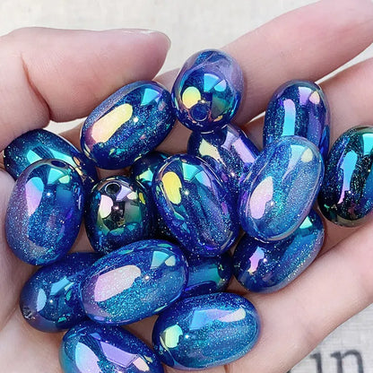 Electroplated Opal Jujube Shaped Resin Beads 21mm Iridescent 10pcs 11