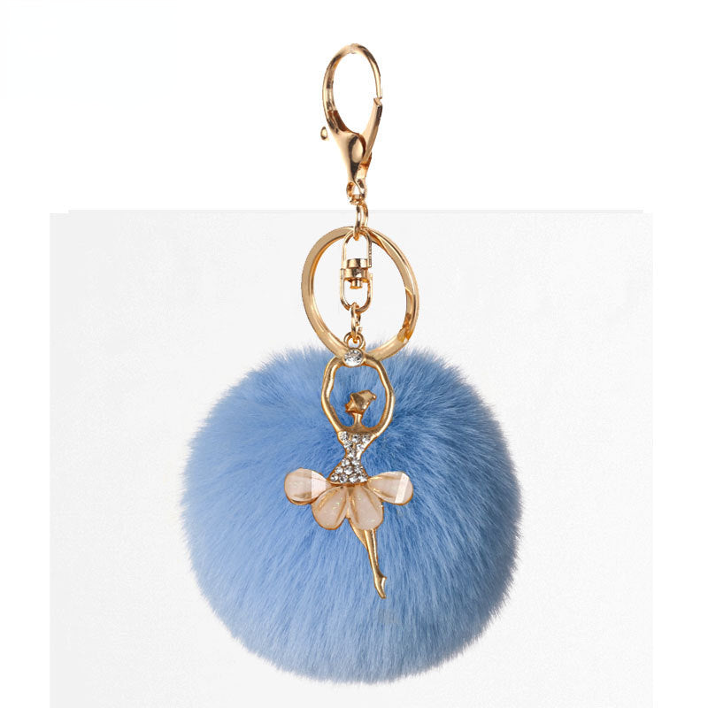 Pom Pom Keychain Alloy Ballet Girl Gold Tone with Rhinestones 8