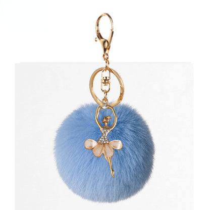 Pom Pom Keychain Alloy Ballet Girl Gold Tone with Rhinestones 8