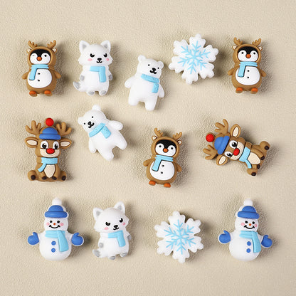 3D Winter Animal Silicone Focal Beads 20 Pcs with Reindeer Snowman Penguin 3