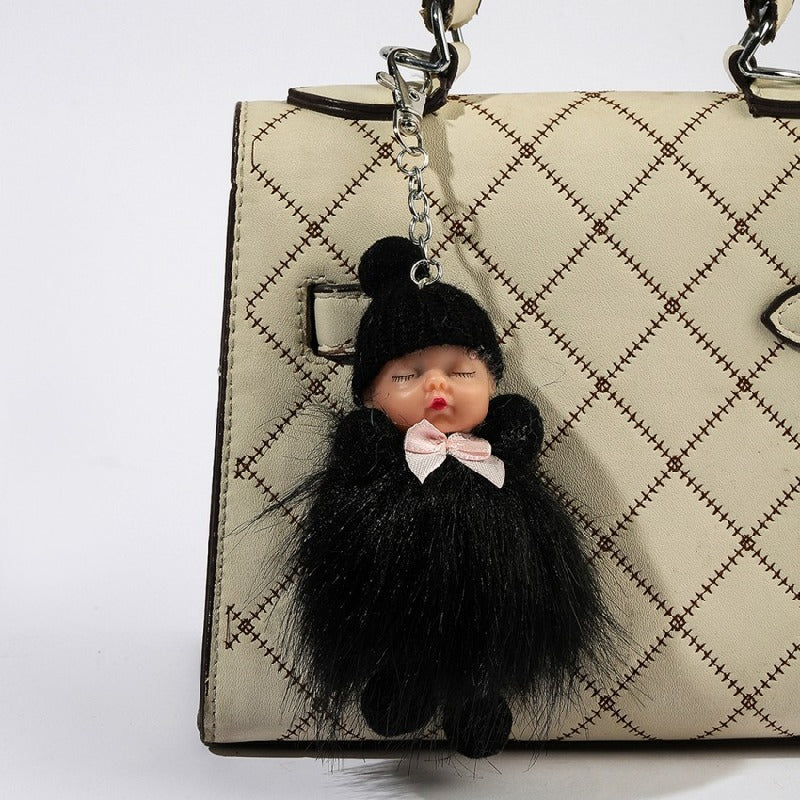 Plush Sleep Doll Keychain Soft Pom Pom Body Knitted Hat Zinc Alloy 6