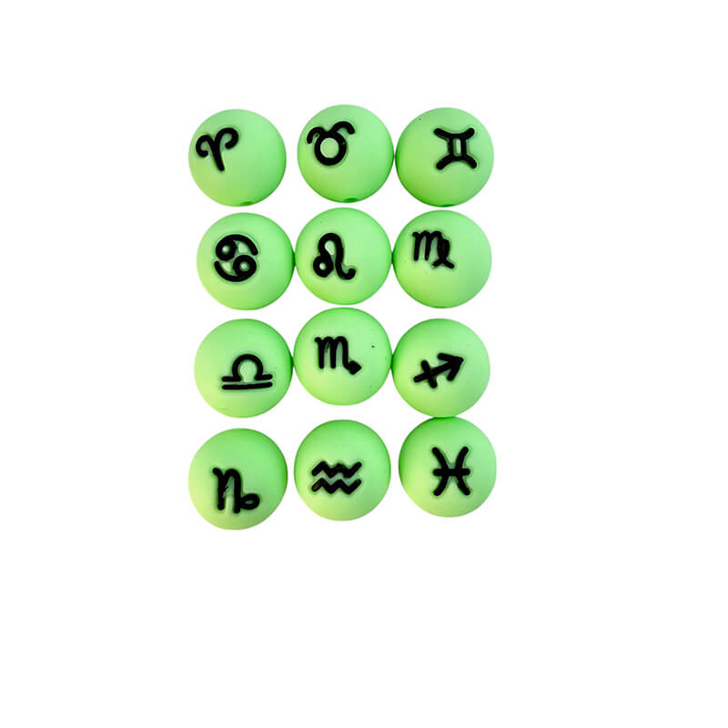 15mm Silicone Beads Zodiac Signs Astrology Theme Printed Design 50pcs 4