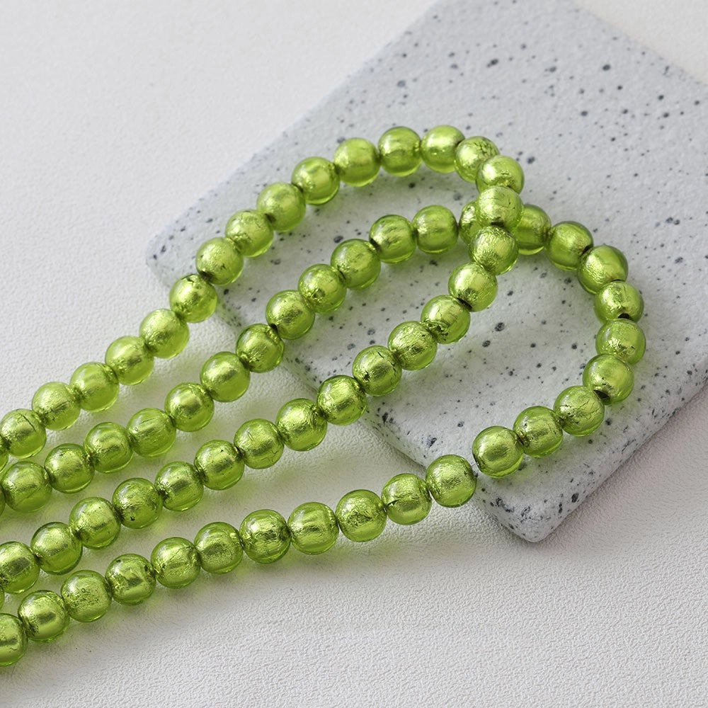 Lampwork Glass Beads Round Wrinkle Silver Foil Filled 8mm 12mm 5pcs 9
