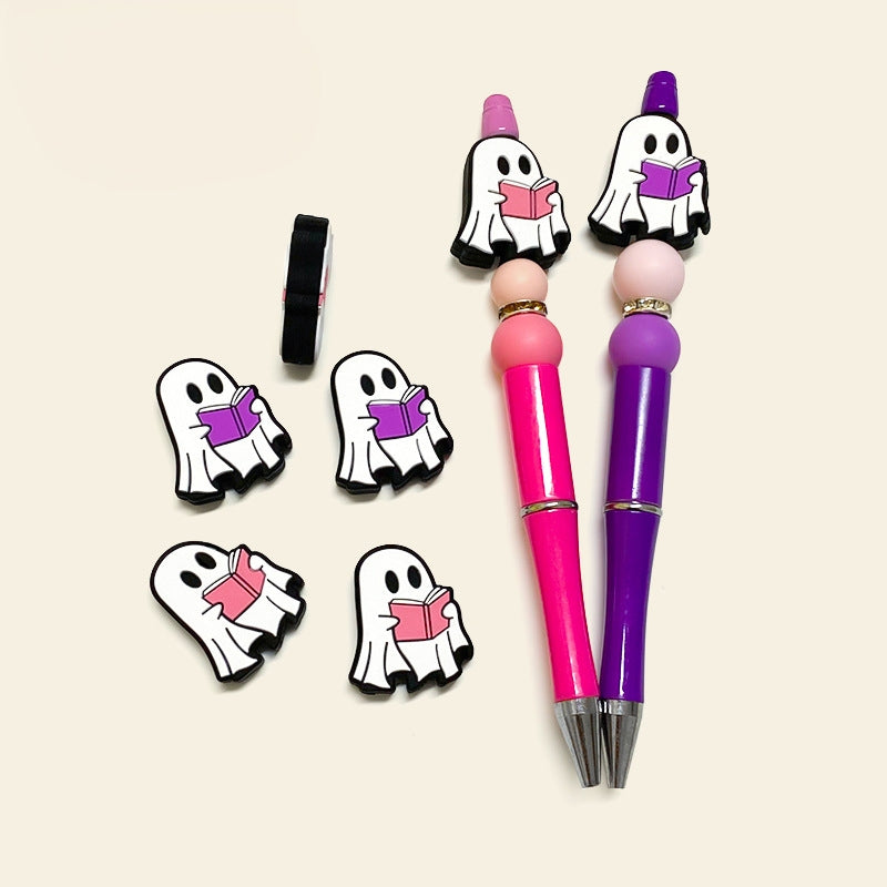 Silicone Focal Beads Halloween White Ghost Reading Book 20pcs