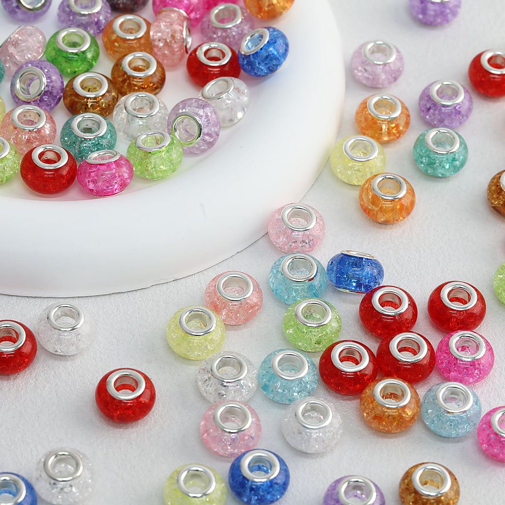 Acrylic Spacer Beads 14mm Crackle Large Hole 50pcs