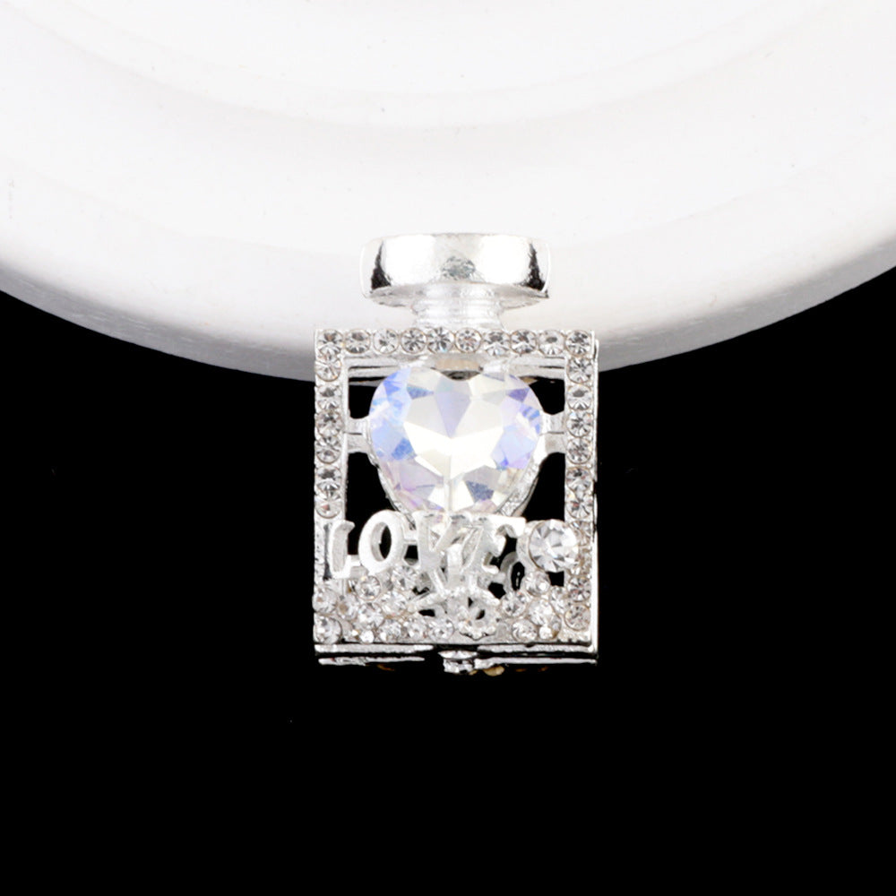 Fancy Alloy Perfume Bottle Charm Beads with Heart and Rhinestones 2pcs 10