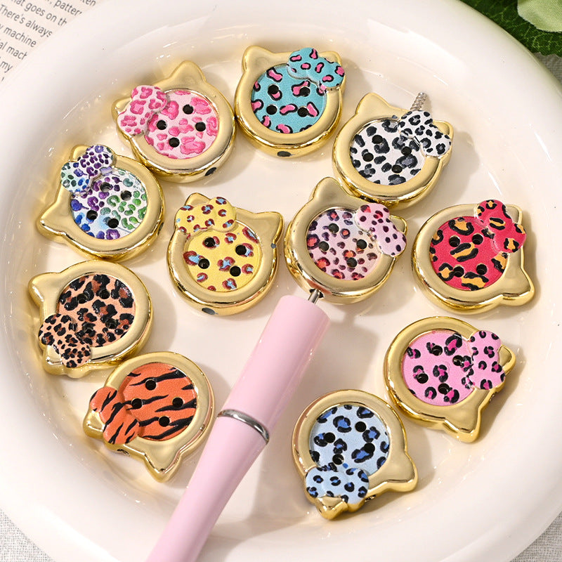 Leopard Print Cat Face Acrylic Button Beads 24mm 10pcs 2