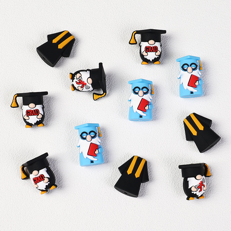 Silicone 3D Graduation Gnome Focal Beads Graduate Theme 20pcs 3