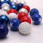 Bubblegum Beads 20mm Red White Blue Star Rhinestone Chunky Mix 50pcs 3
