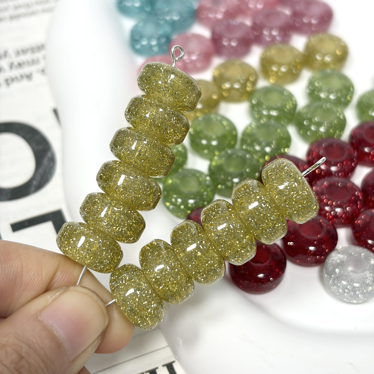 Glitter Resin Donut Spacer Beads 14x7.5mm Hole 5mm 100pcs 12