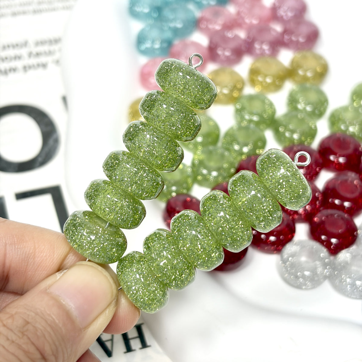 Glitter Resin Donut Spacer Beads 14x7.5mm Hole 5mm 100pcs 13