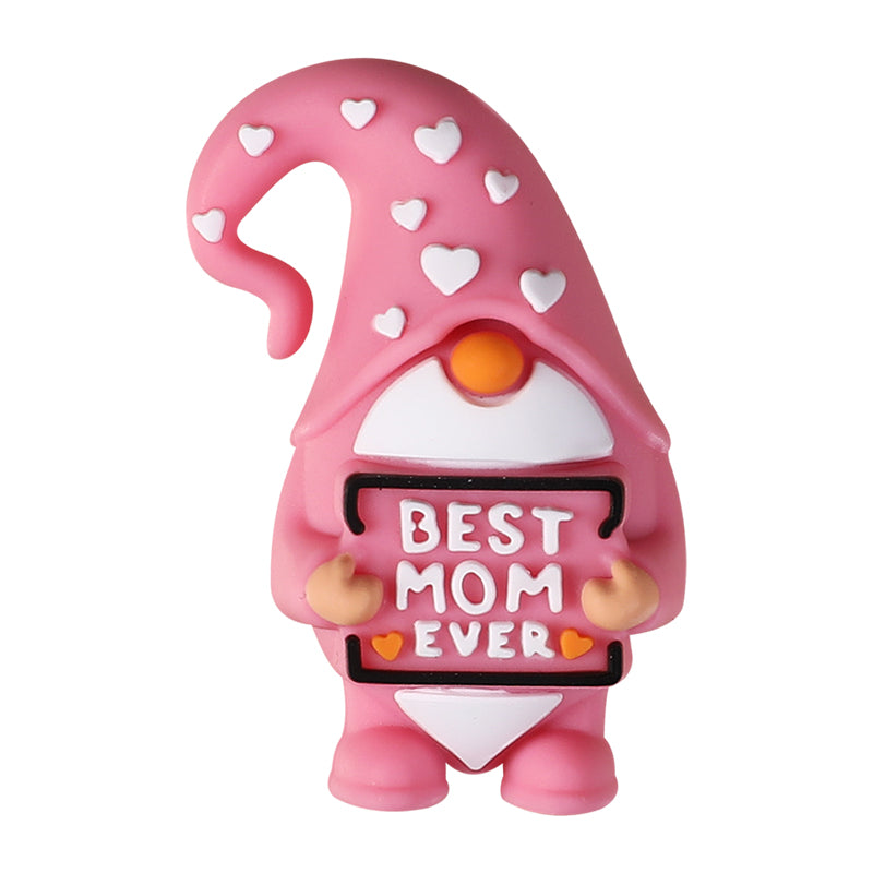 Silicone 3D Focal Beads Mothers Day Pink Hat Gnome Holding Sign 10