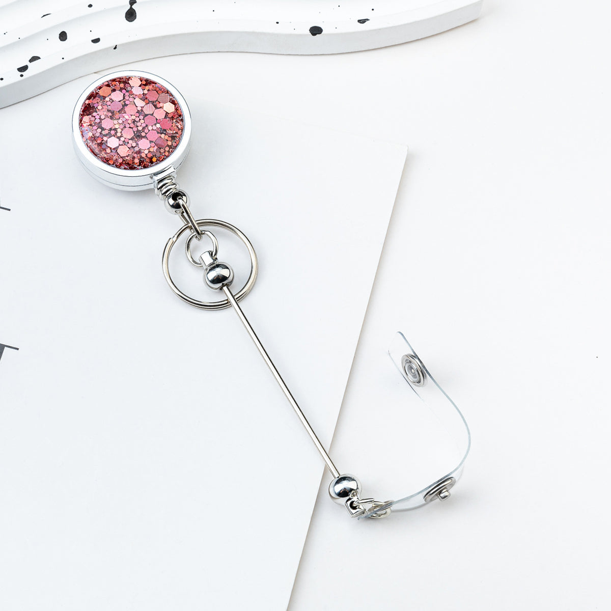 Beadable Badge Bar Reels With Glitter