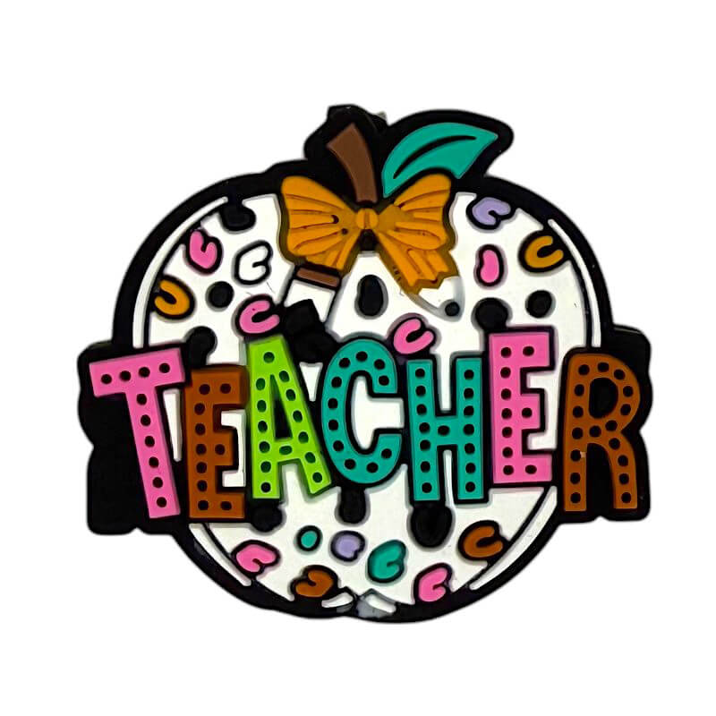 Silicone Focal Beads Teacher Apple With Bow And Leopard Spots 20pcs