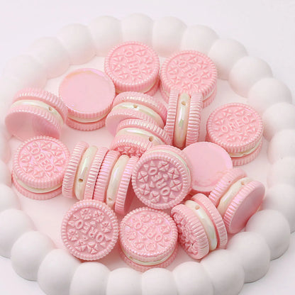 UV Plating Oreo Biscuit Resin Beads 12x23mm Glossy Multicolor 50pcs 3
