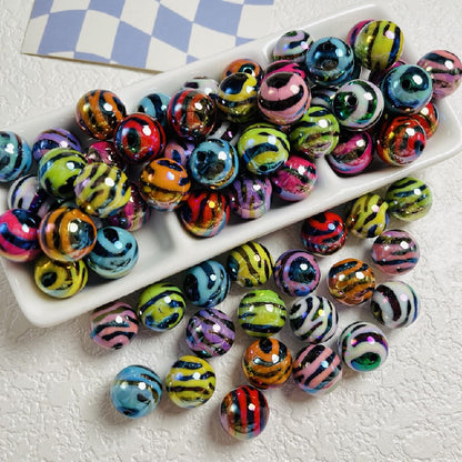 Zebra Stripe Acrylic Beads 16mm Printed UV Finish 10pcs 13