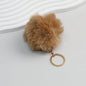 Pom Pom Keychain Plush Violet Faux Fur Ball Gold Ring 8cm - Camel
