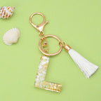 Tassel Letter A Keychain Resin Gold Flakes White Tassel 15