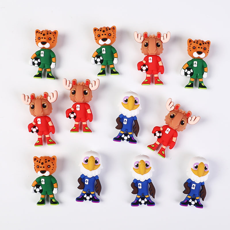 Silicone 3D Focal Beads Mascot White Haired Sea Eagle Kratch Holding Soccer Balls 20pcs 6