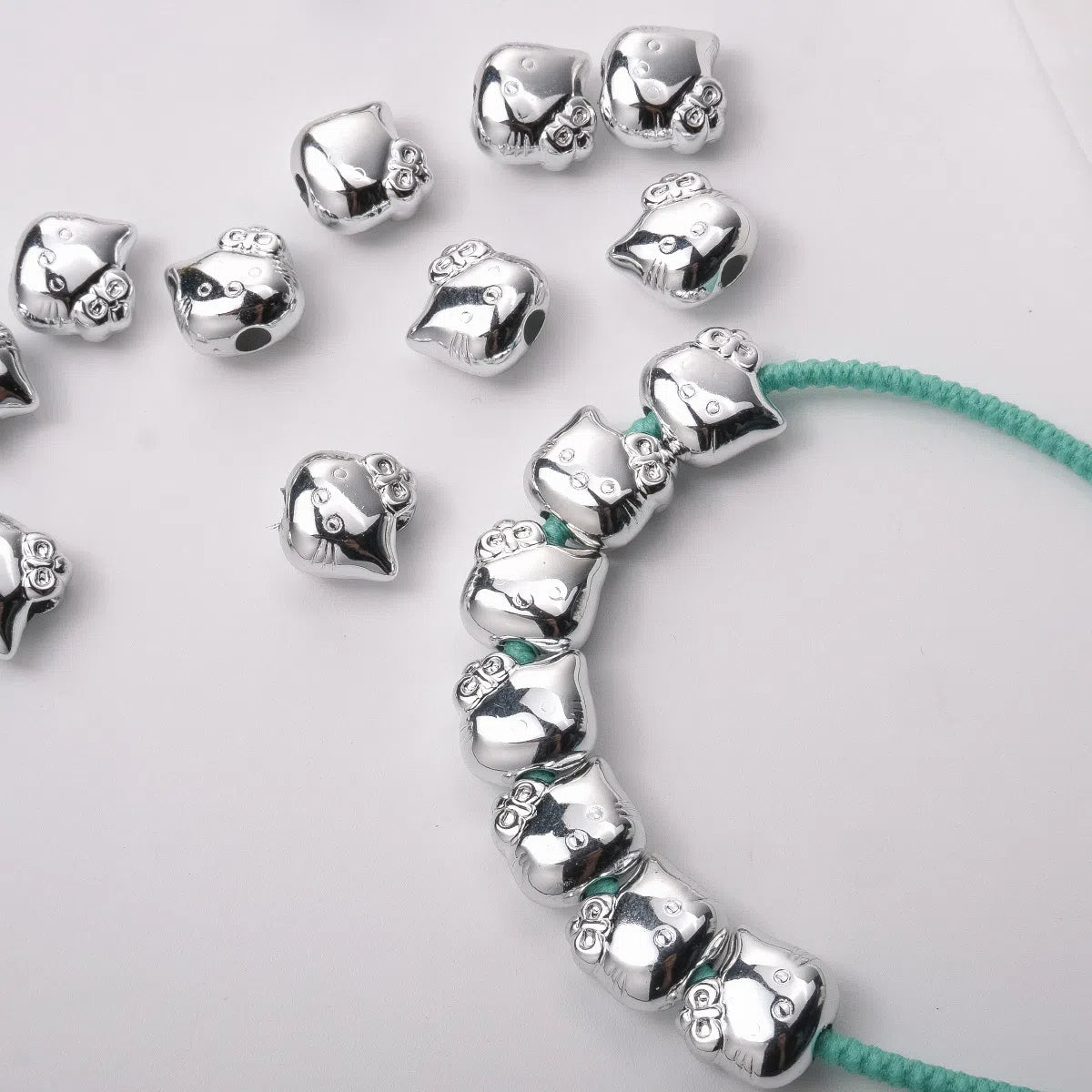 Silver Plating Hello Kitty Acrylic Beads 11mm Tiny 100pcs 2