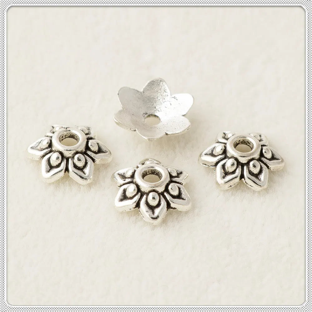 Alloy Flower Bead Caps 8mm Vintage Chubby Six-Petal Tibetan 200pcs