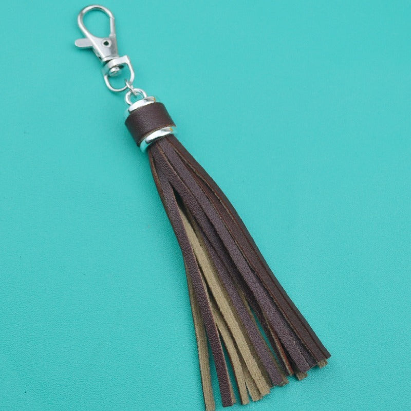 PU Leather Tassel Keychain 9cm Strips Silver Lobster Clasp 25
