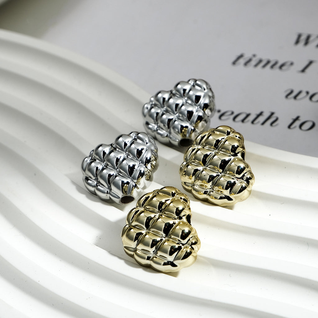 Plating Heart Acrylic Beads 17mm Metallic Gold Silver Waffle 50pcs 4