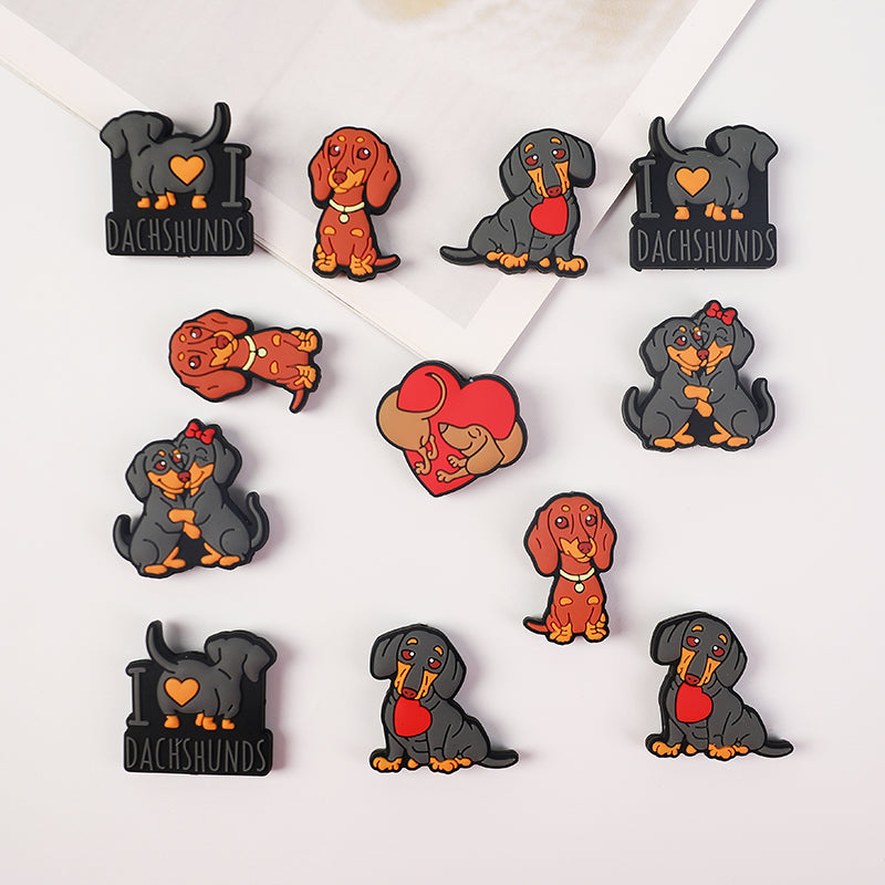 Silicone Focal Beads Valentine Sausage Dog I Love Dachshunds Heart 20pcs 7