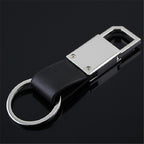Leather Bevel Pull Ring Keychain Black PU Leather Minimalist Design 4