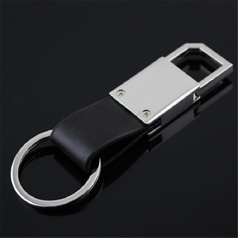 Leather Bevel Pull Ring Keychain Black PU Leather Minimalist Design 4