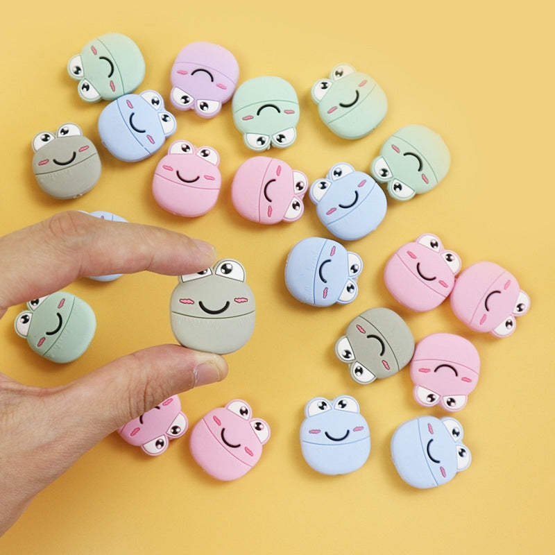Silicone Focal Beads Frog Smiling Face Pastel Colors 20pcs
