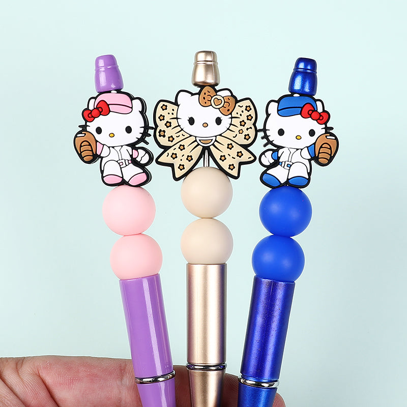 Silicone Focal Beads Hello Kitty Leopard Bow Pink Baseball Player 20pcs 8
