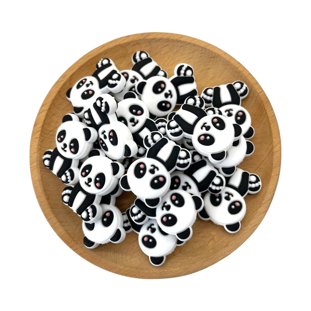 Silicone Focal Beads Panda Black White with Pink Cheeks 20pcs 2