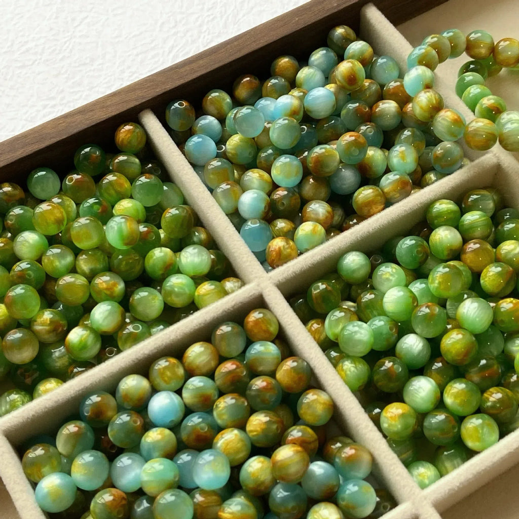 Oil Painting Gradient Resin Beads 8-10mm Glossy Blue Green 50pcs 2