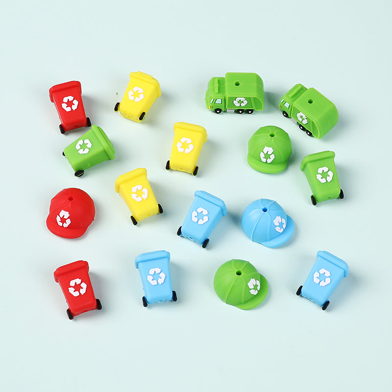 Silicone 3D Focal Beads Sanitation Red Cap Recycling Symbol 4
