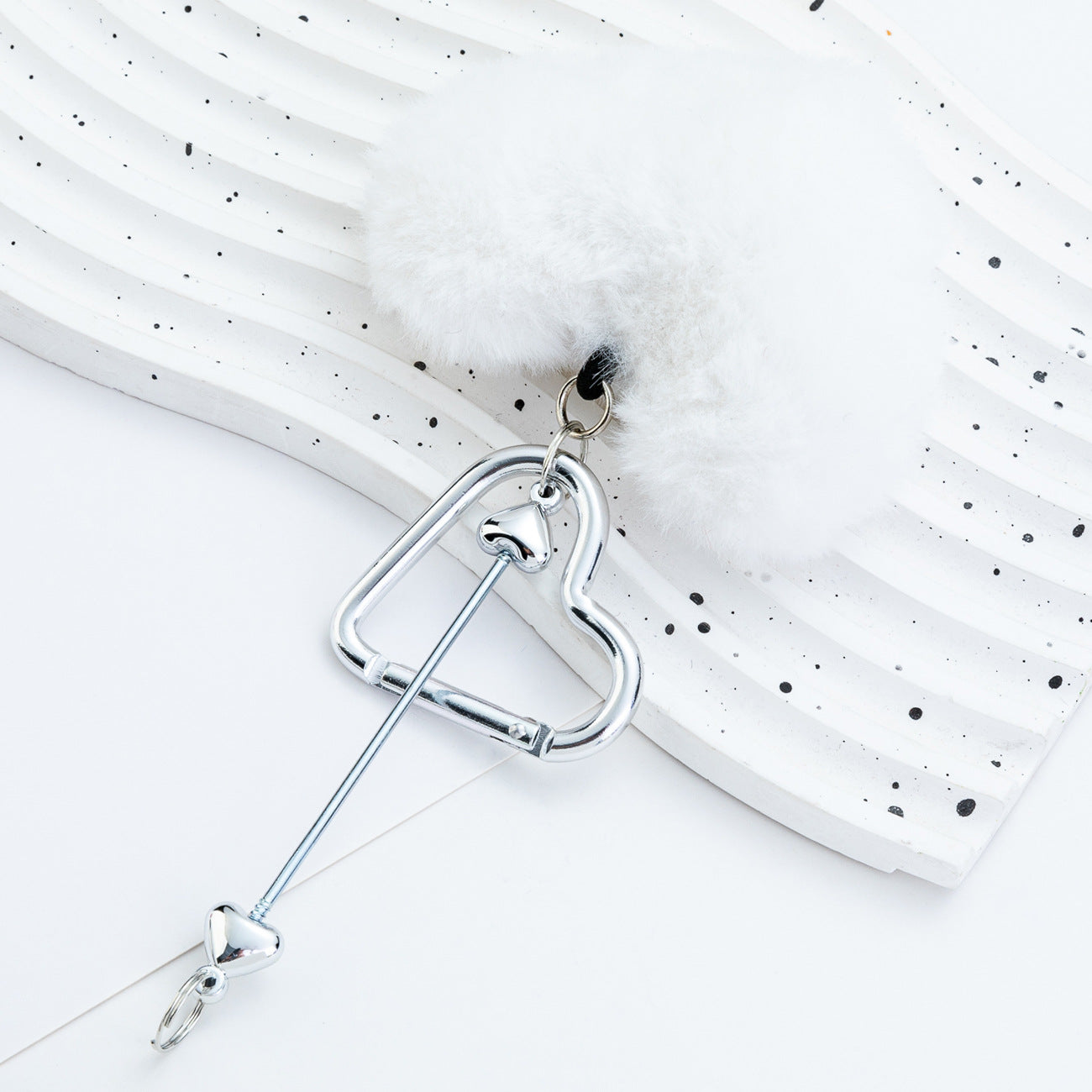 Beadable Metal Keychains With Heart Pom Poms