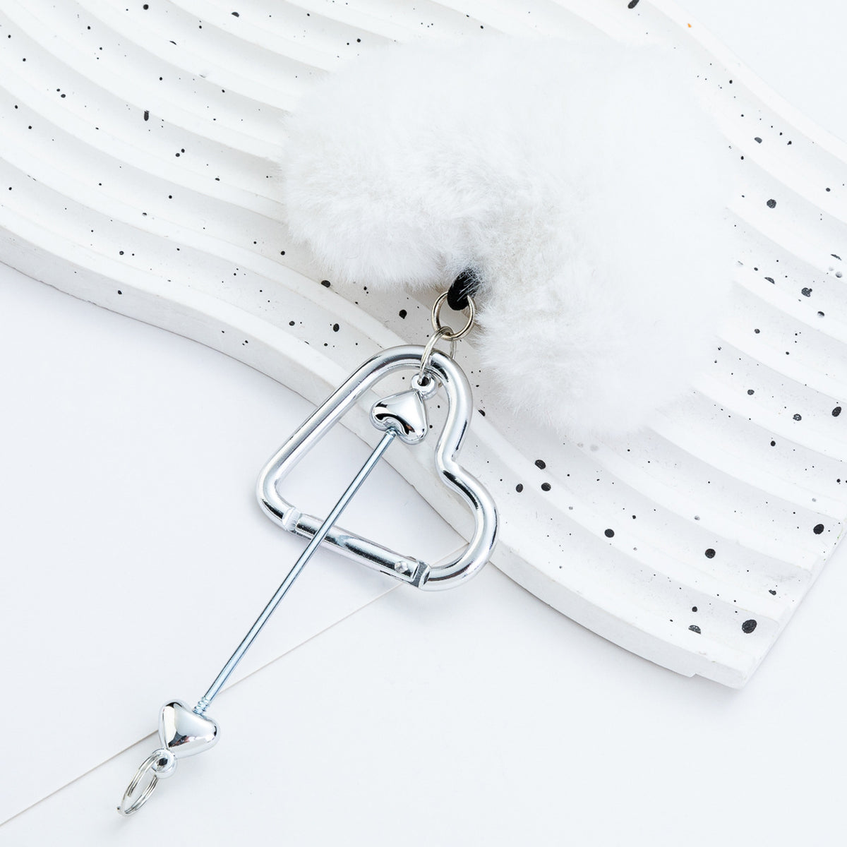 Beadable Metal Keychains With Heart Pom Poms