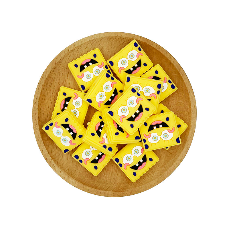 Silicone Focal Beads SpongeBob Joyful Face Bright Yellow 20pcs 2
