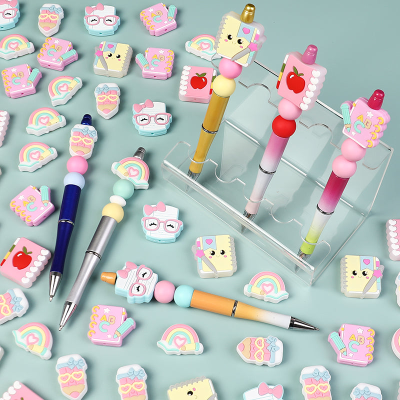 Silicone Focal Beads Learning Stationery ABC Pencil Rainbow 20pcs 8