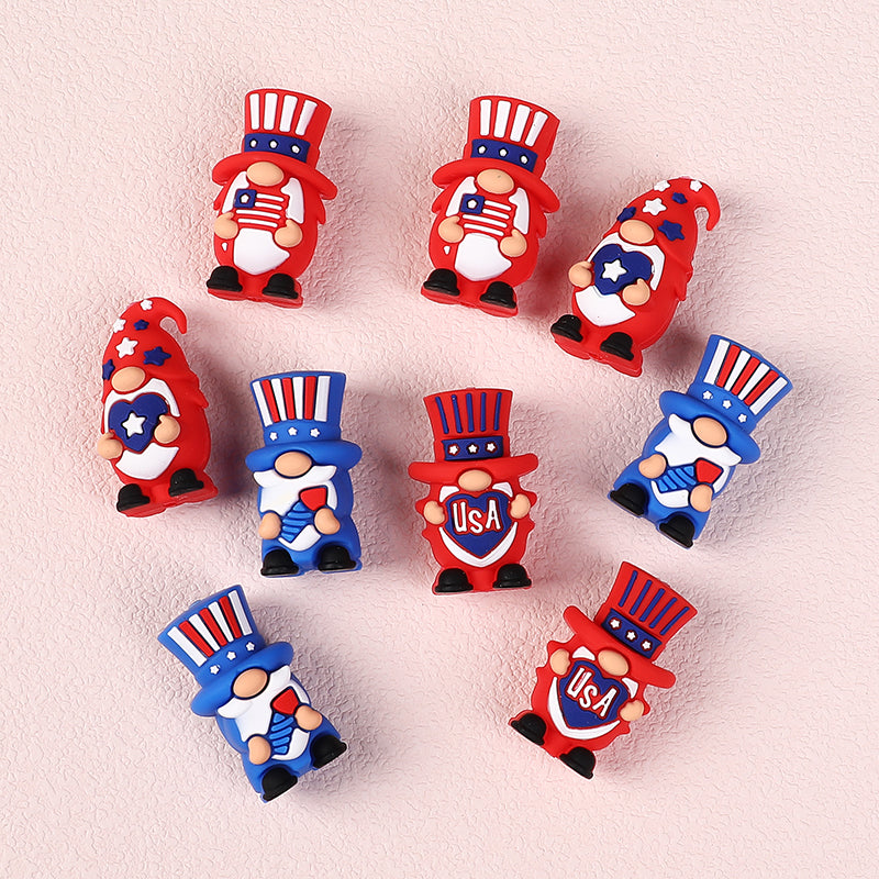 Silicone 3D Focal Beads Independence Day Dwarf USA Text Stars 20pcs 5