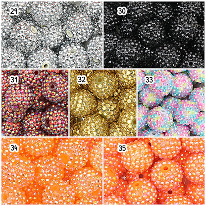 Multicolor Round Rhinestone Beads 20mm Sparkle Shine 50pcs