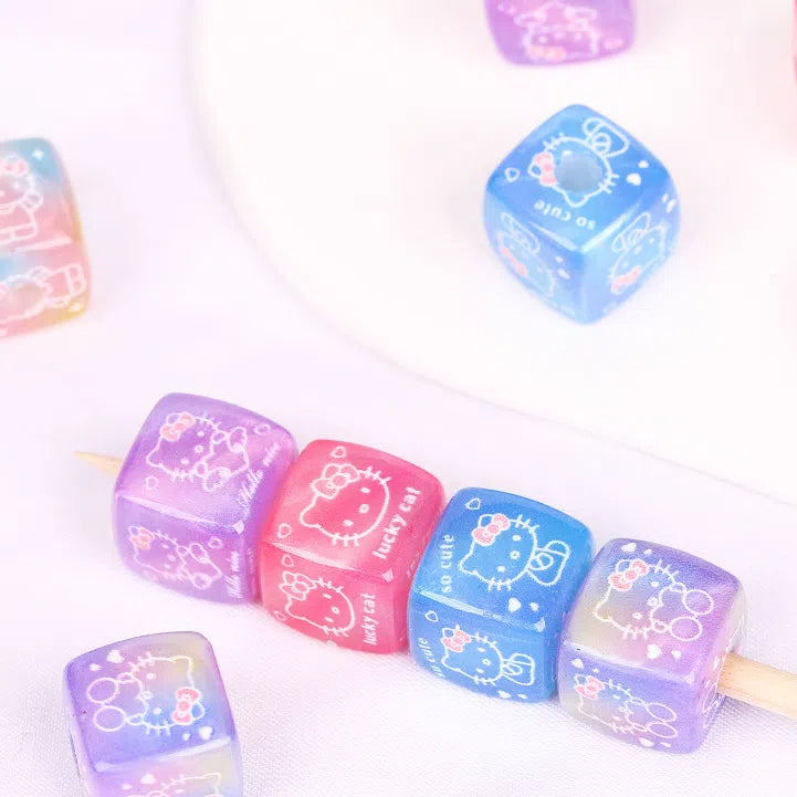 Gradient Square Acrylic Beads 14mm Jelly Texture Hello Kitty Printed 10pcs