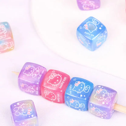Gradient Square Acrylic Beads 14mm Jelly Texture Hello Kitty Printed 10pcs