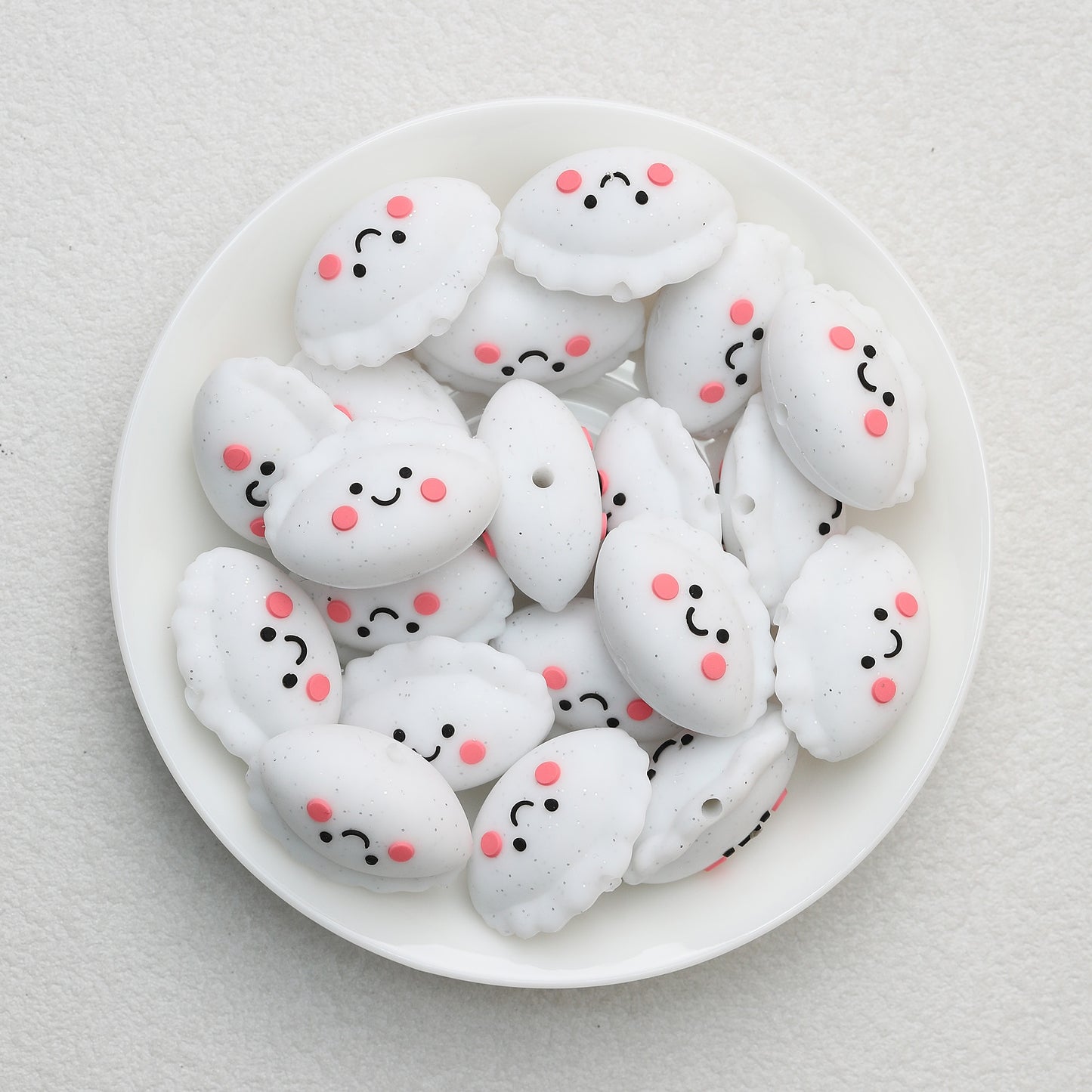 Cute 3D Glitter Dumpling Silicone Focal Beads 20pcs 7