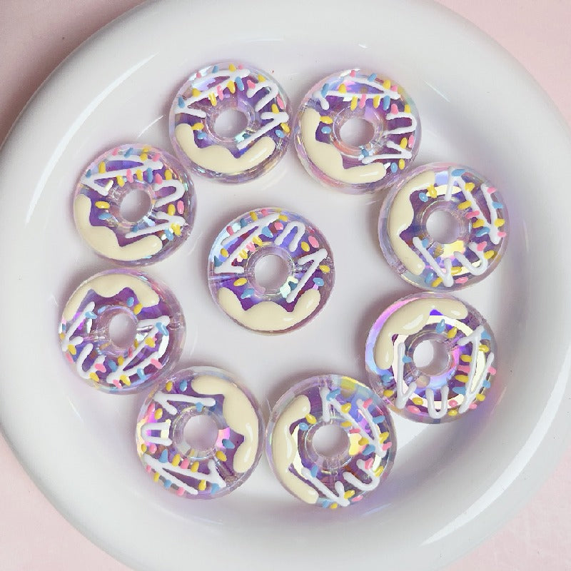 Hand Painted Donut Acrylic Beads 27x30mm Colorful Icing 5pcs 6