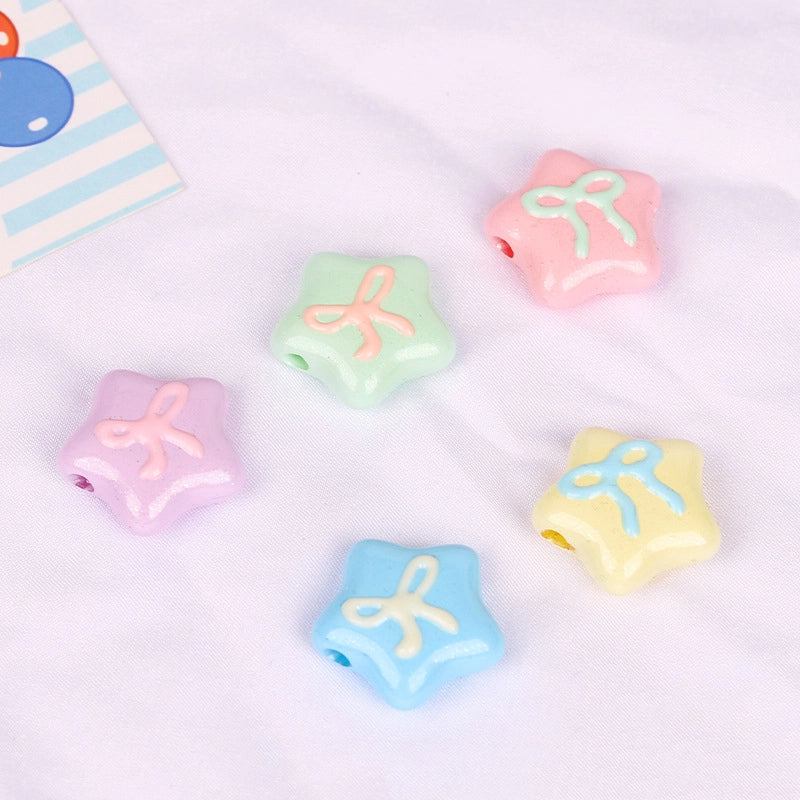 Hand Painted Heart & Star Acrylic Beads 24mm Glossy Pastel 10pcs 6
