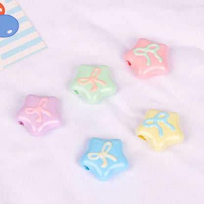 Hand Painted Heart & Star Acrylic Beads 24mm Glossy Pastel 10pcs 6