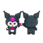 Silicone 3D Focal Beads Black Kuromi With Pink Skulls