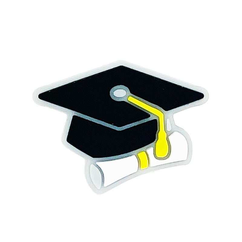 Silicone Focal Beads Graduation Cap Black Mortarboard Yellow Tassel 20pcs