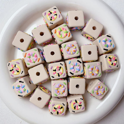 Hand Painted Square Acrylic Beads 16mm Cute Macaron 5pcs 10